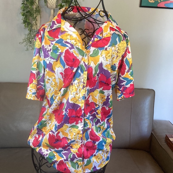 💐Retro bright floral short sleeve blouse - Picture 5 of 5